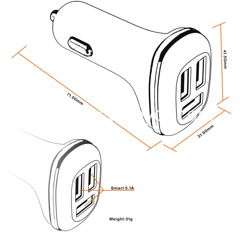 कार चार्जर का आकार size of car charger